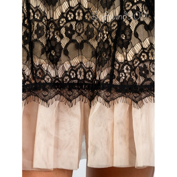 Black Cream Eyelash Lace Tulle Cocktail Cute Dress - Picture 5 of 8